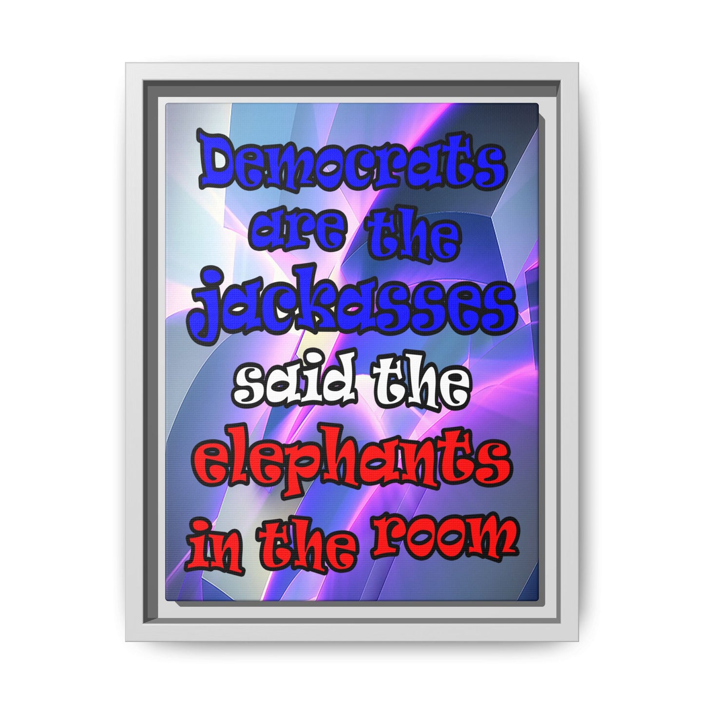 donkeys and elephants - framed canvas art (grey-pink wave)