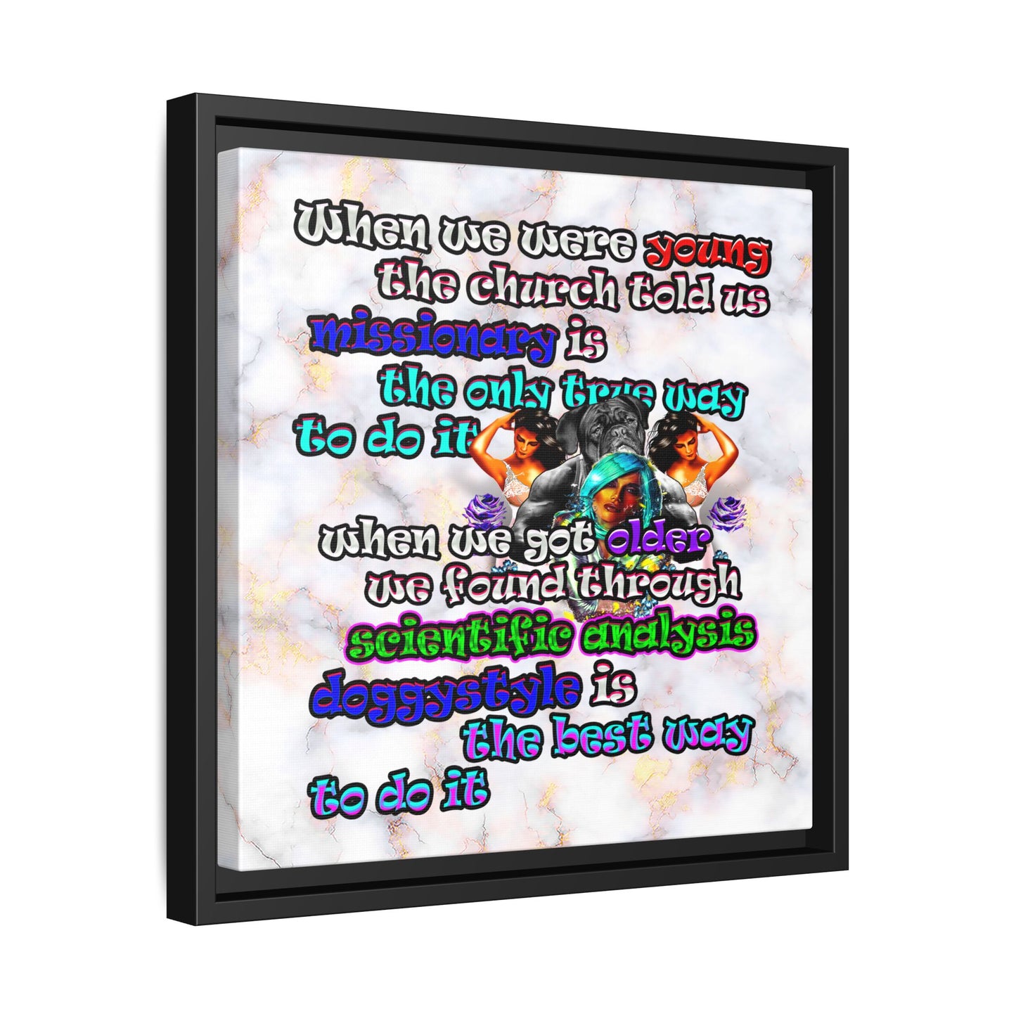 doggystyle - framed canvas art (white marble)
