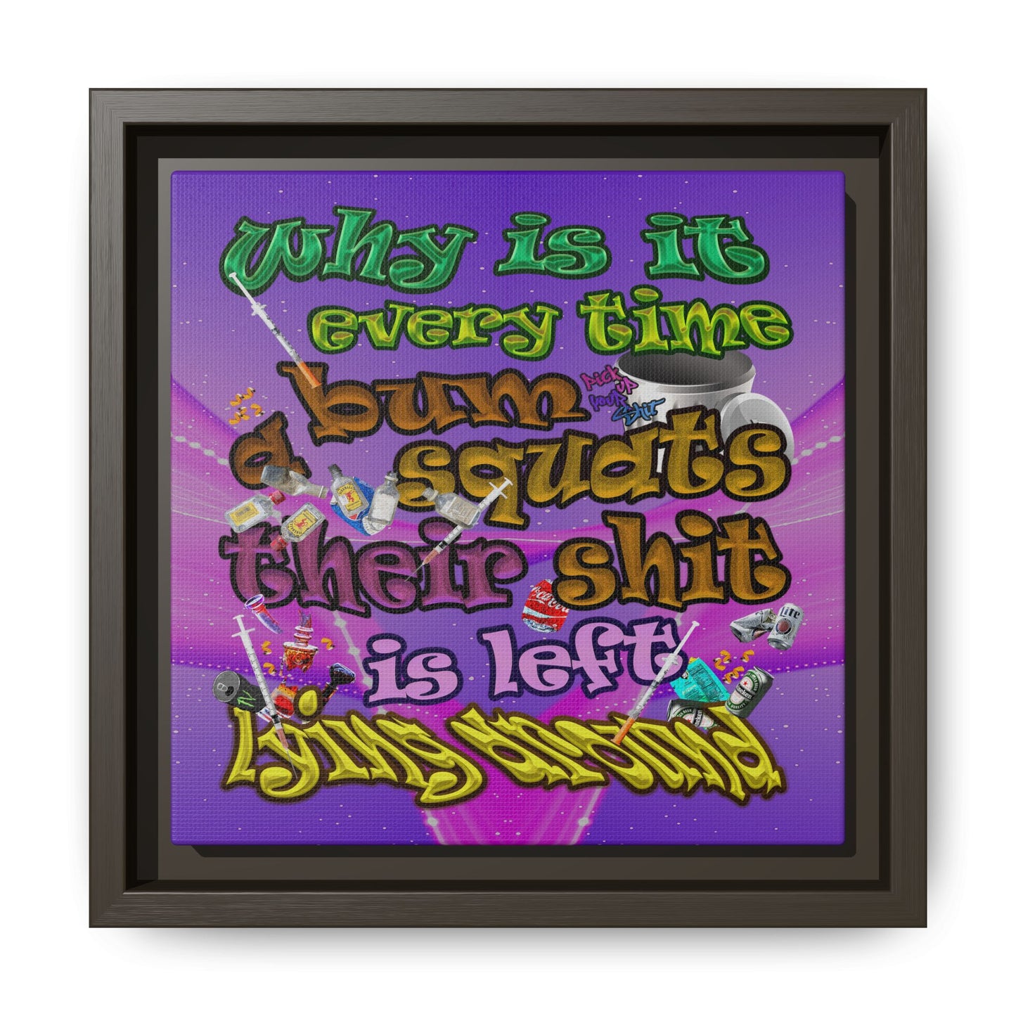 the bum's shit - framed canvas art (purple-pink wave)