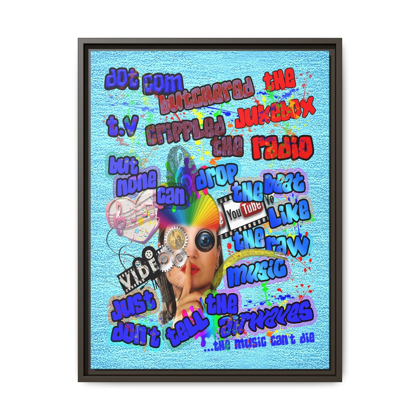 drop the beat - framed canvas art (faded blue)