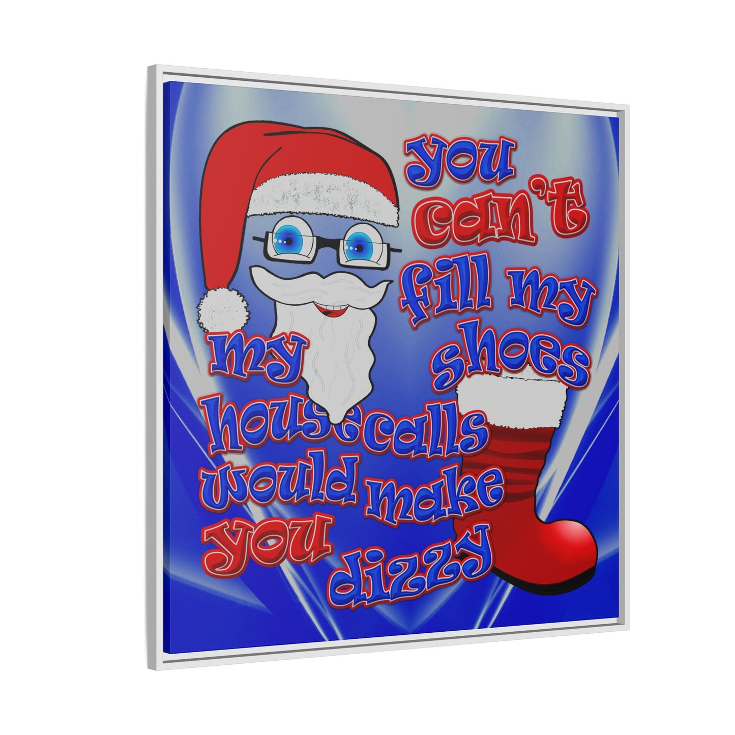 santa's shoes - framed canvas art (blue-white wave)