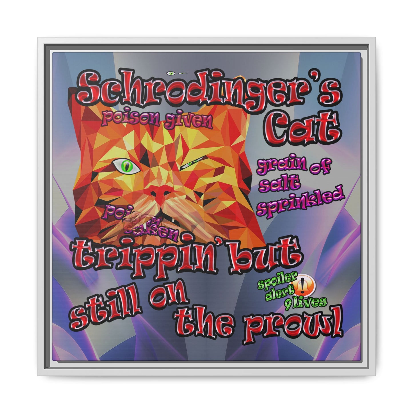 schrodinger's cat - framed canvas art (grey-pink wave)