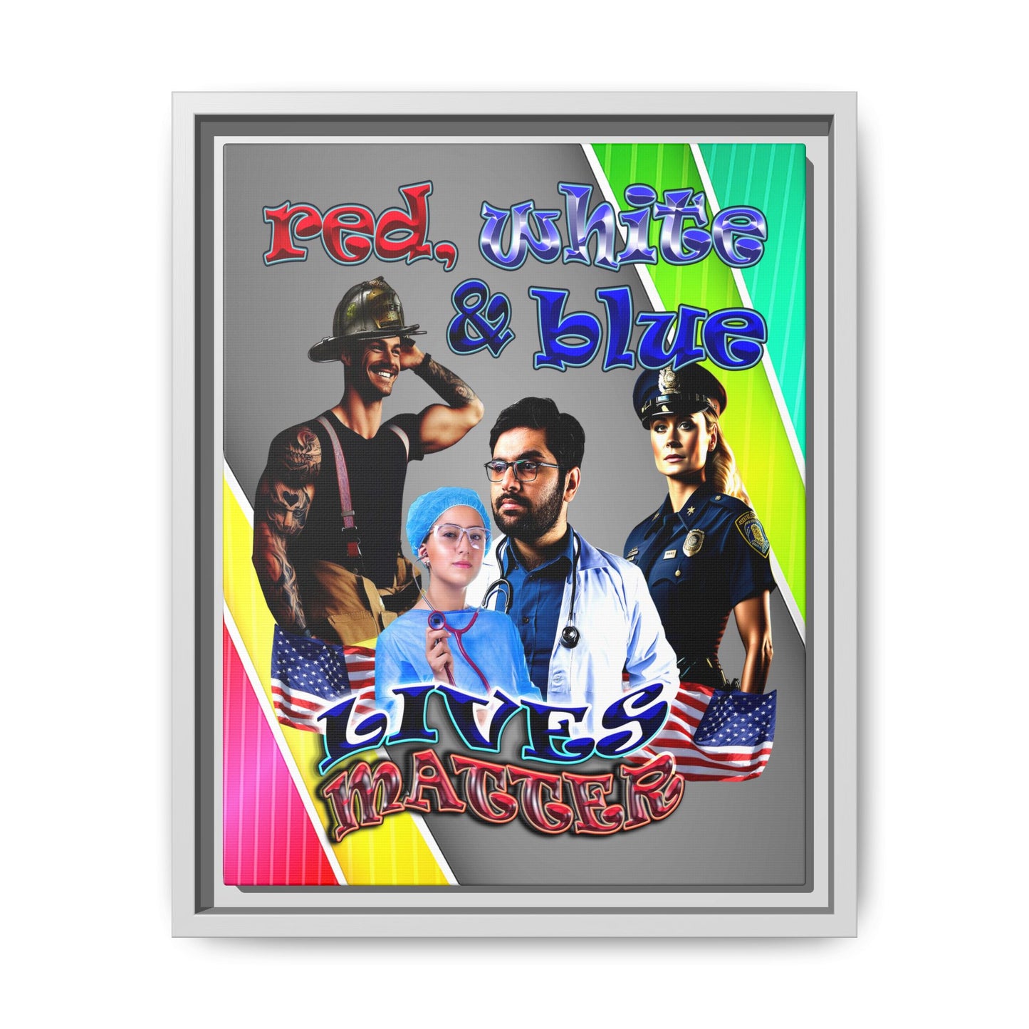rw&b lives matter - framed canvas art (rainbow split)