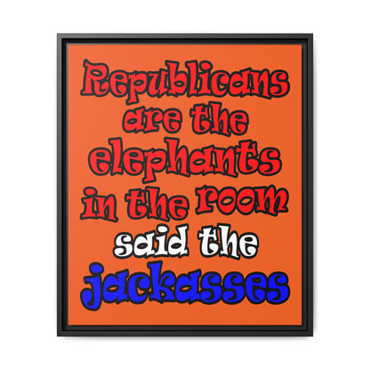donkeys and elephants - framed canvas art (orange)