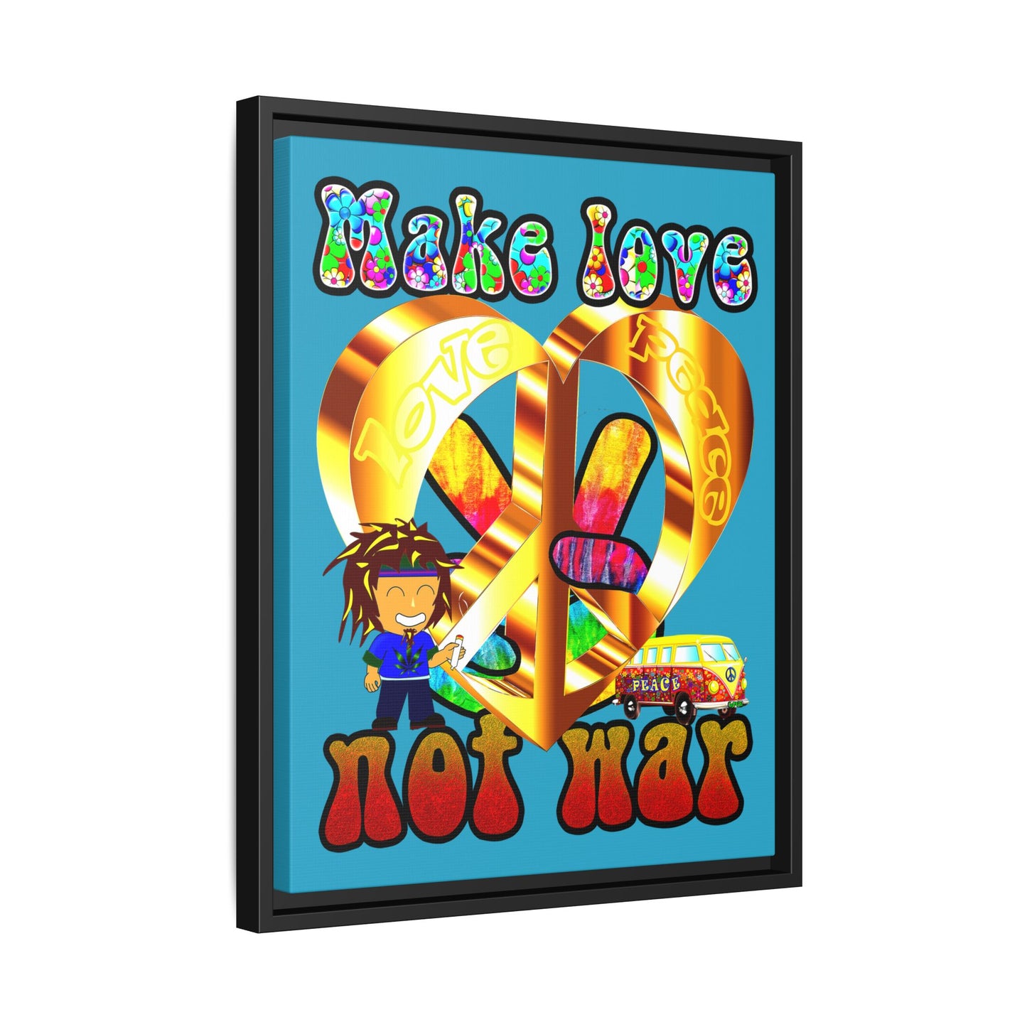 love peace - framed canvas art (turquoise)