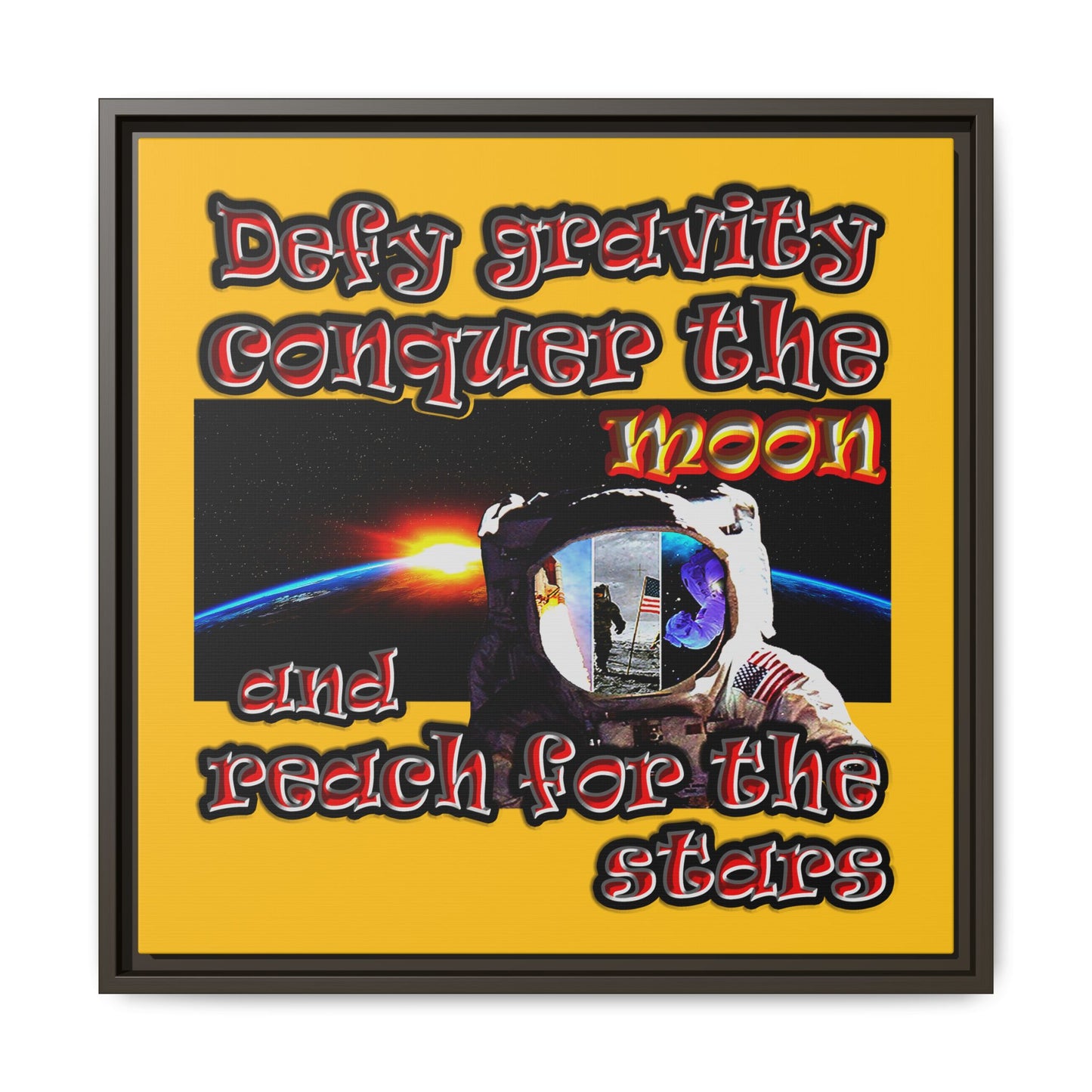 defy conquer reach - framed canvas art (yellow)