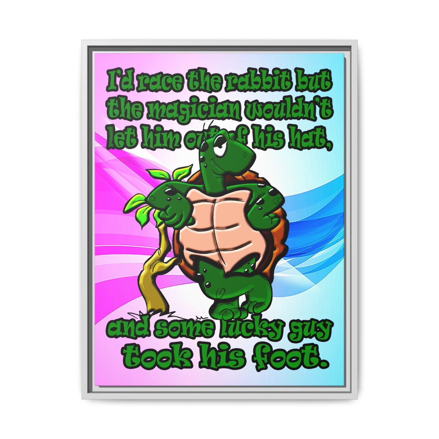 turtle race - framed canvas art (light blue-pink wave)