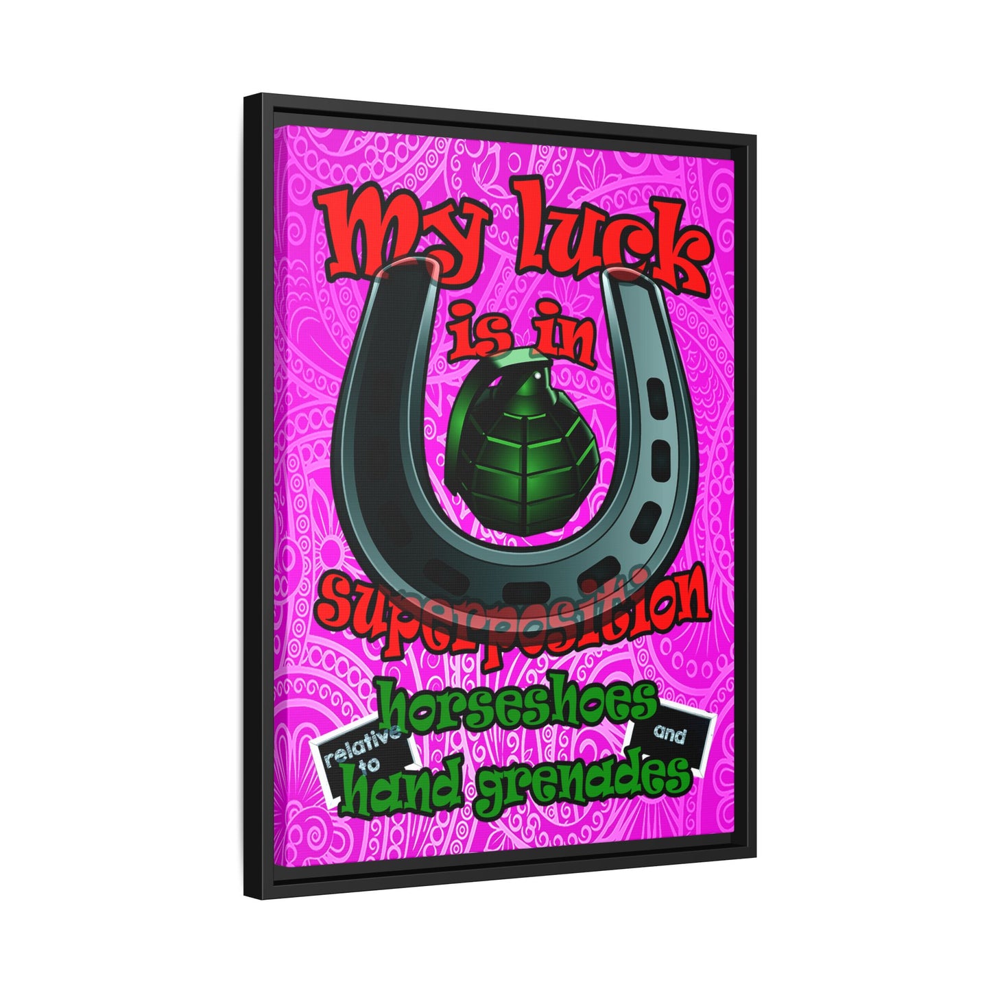 my luck - framed canvas art (pink swirl)