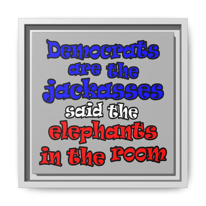 donkeys and elephants - framed canvas art (light grey)