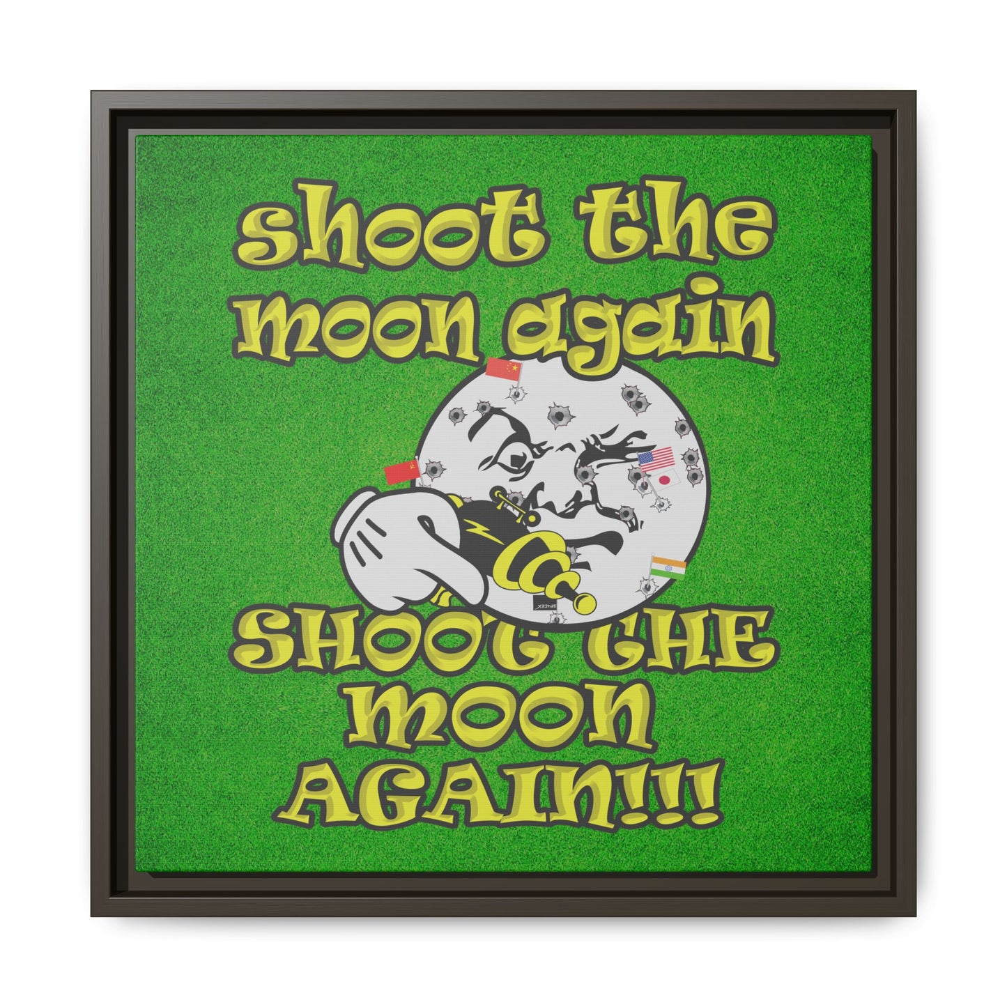 shoot the moon again - framed canvas art (green turf)