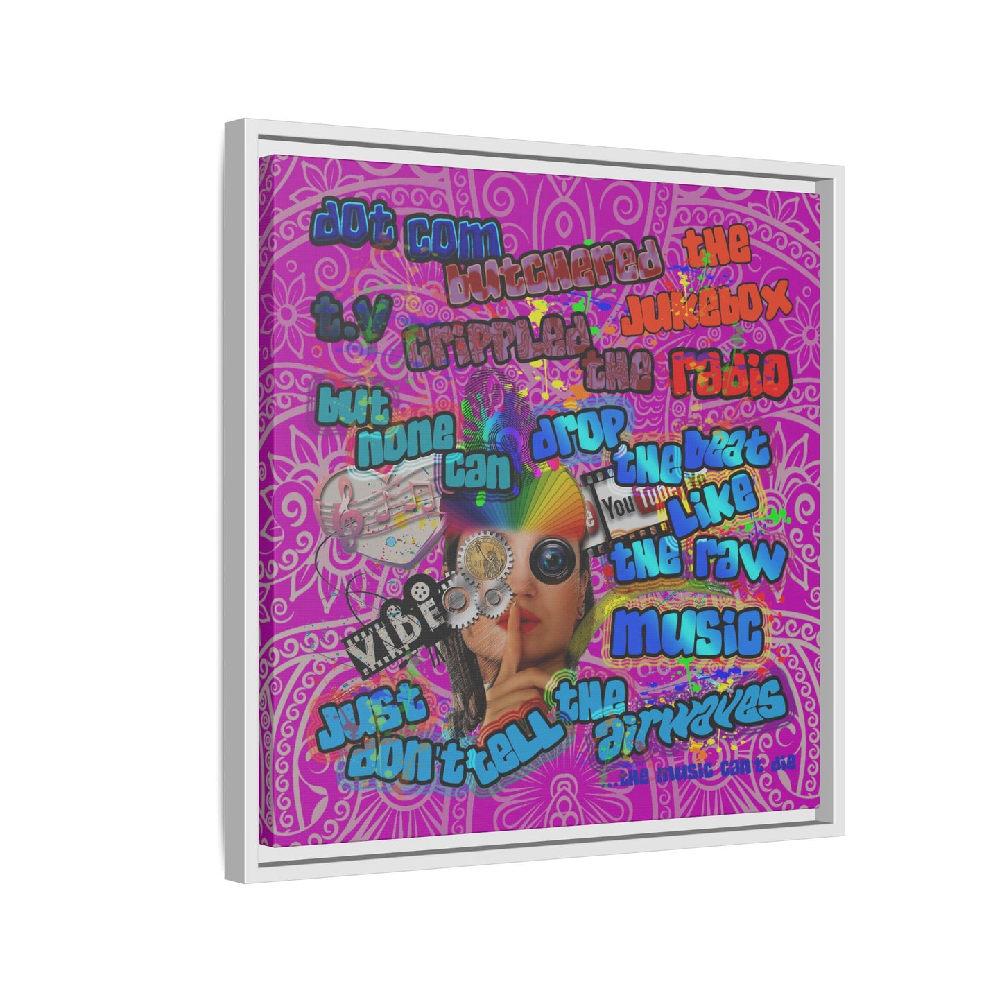drop the beat - framed canvas art (pink swirl)