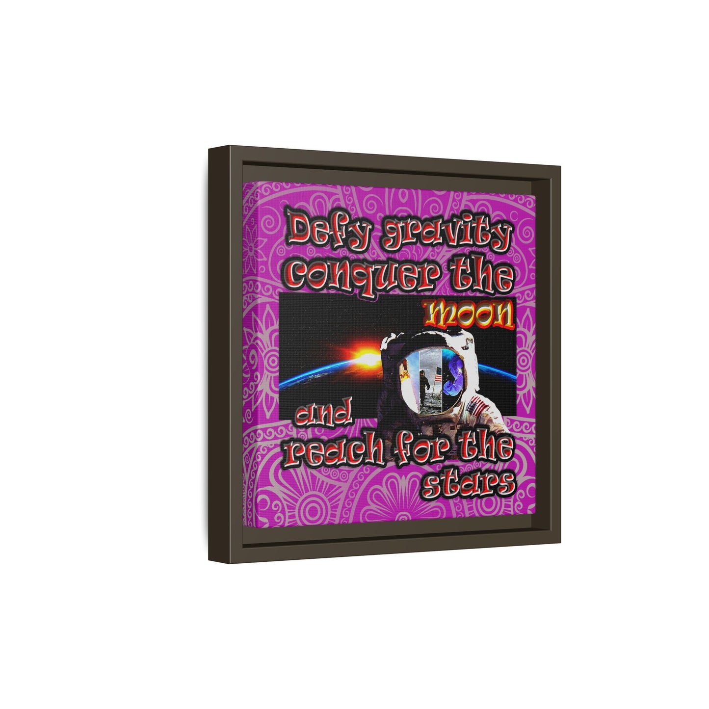defy conquer reach - framed canvas art (pink swirl)