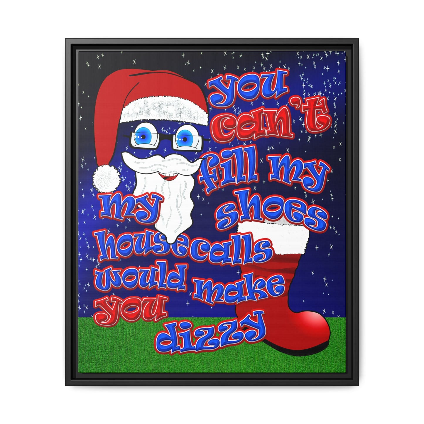 santa's shoes - framed canvas art ('snoops' background)