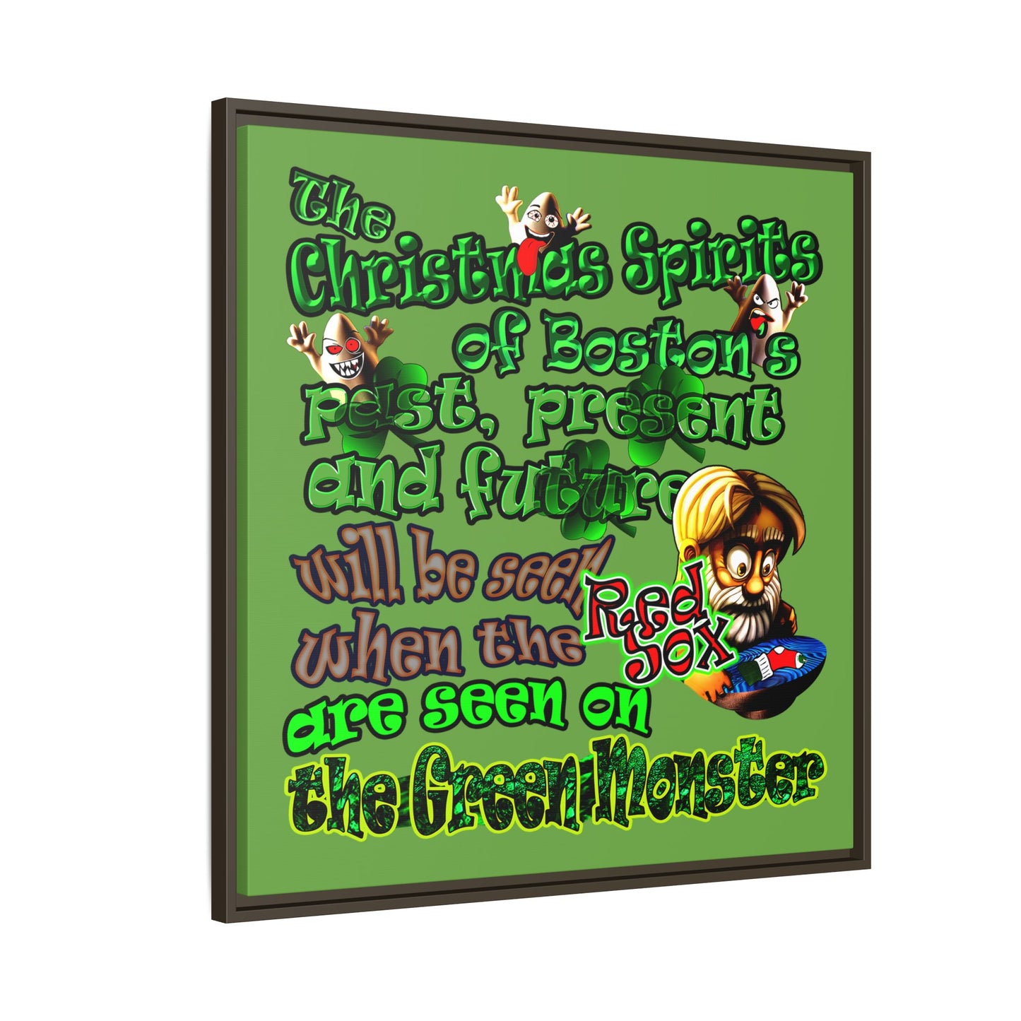 christmas spirits of boston - framed canvas art (green)