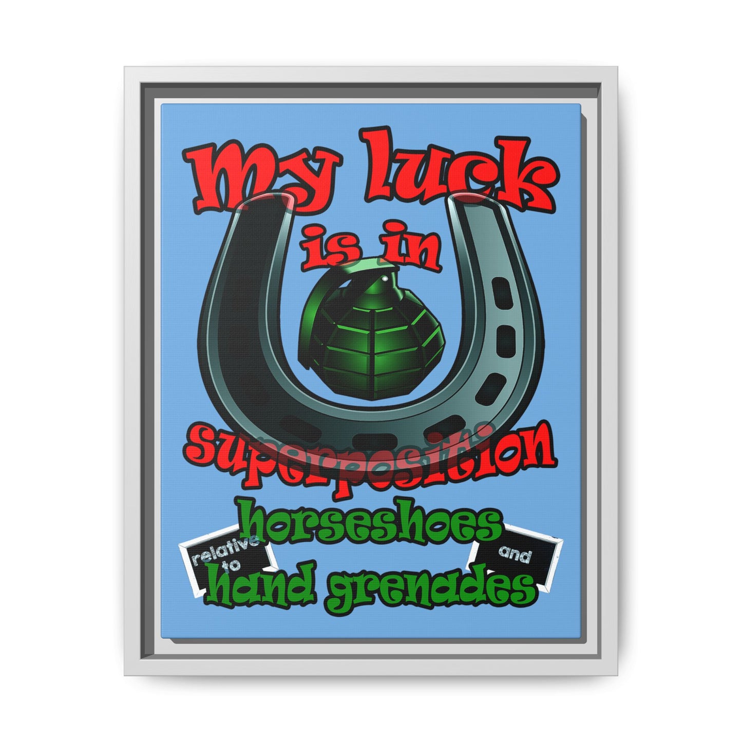 my luck - framed canvas art (light blue)
