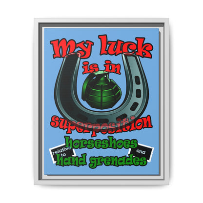 my luck - framed canvas art (light blue)