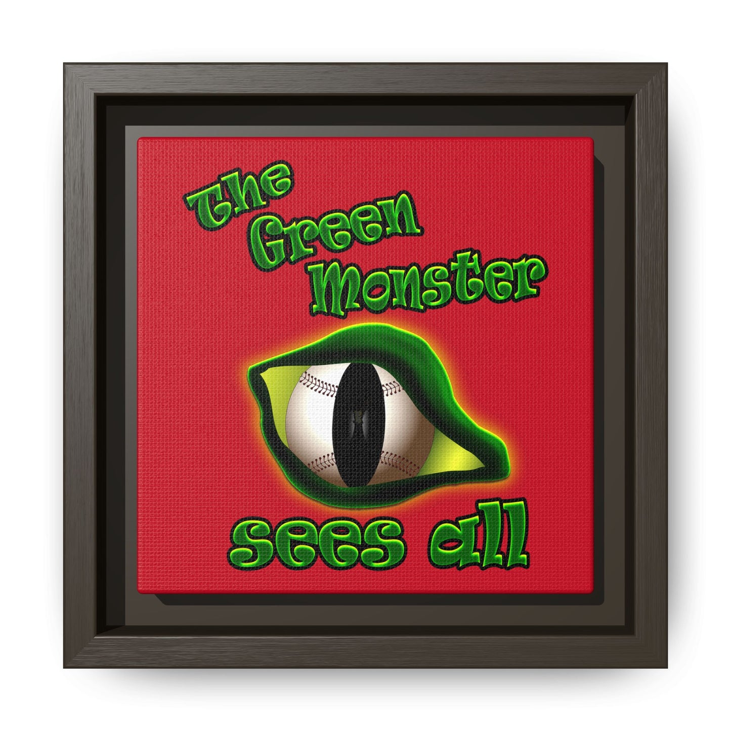 green monster - framed canvas art (dark red)