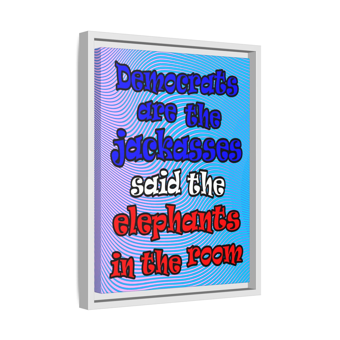 donkeys and elephants - framed canvas art (light blue-purple wave)