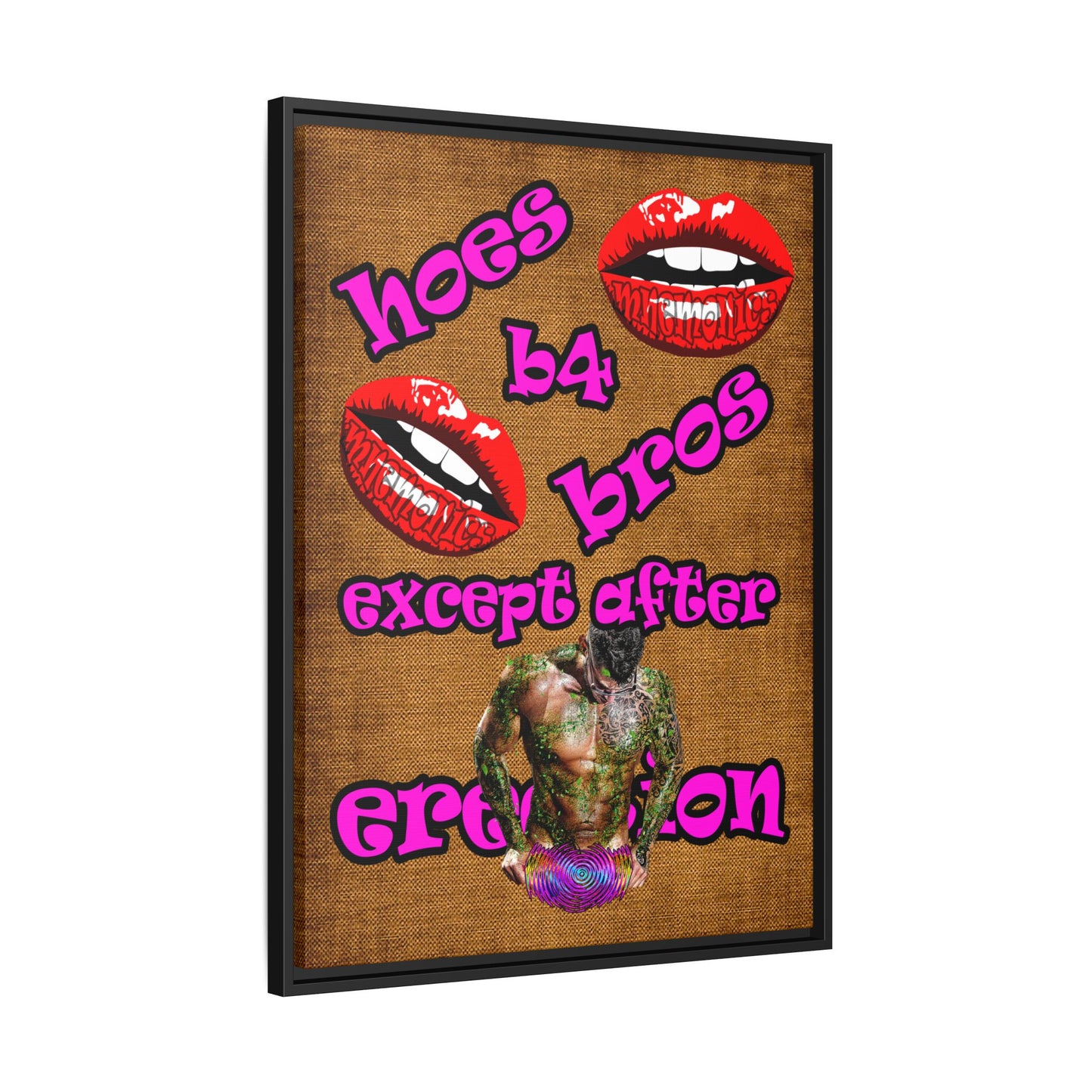 hoes b4 bros - framed canvas art (brown papyrus)