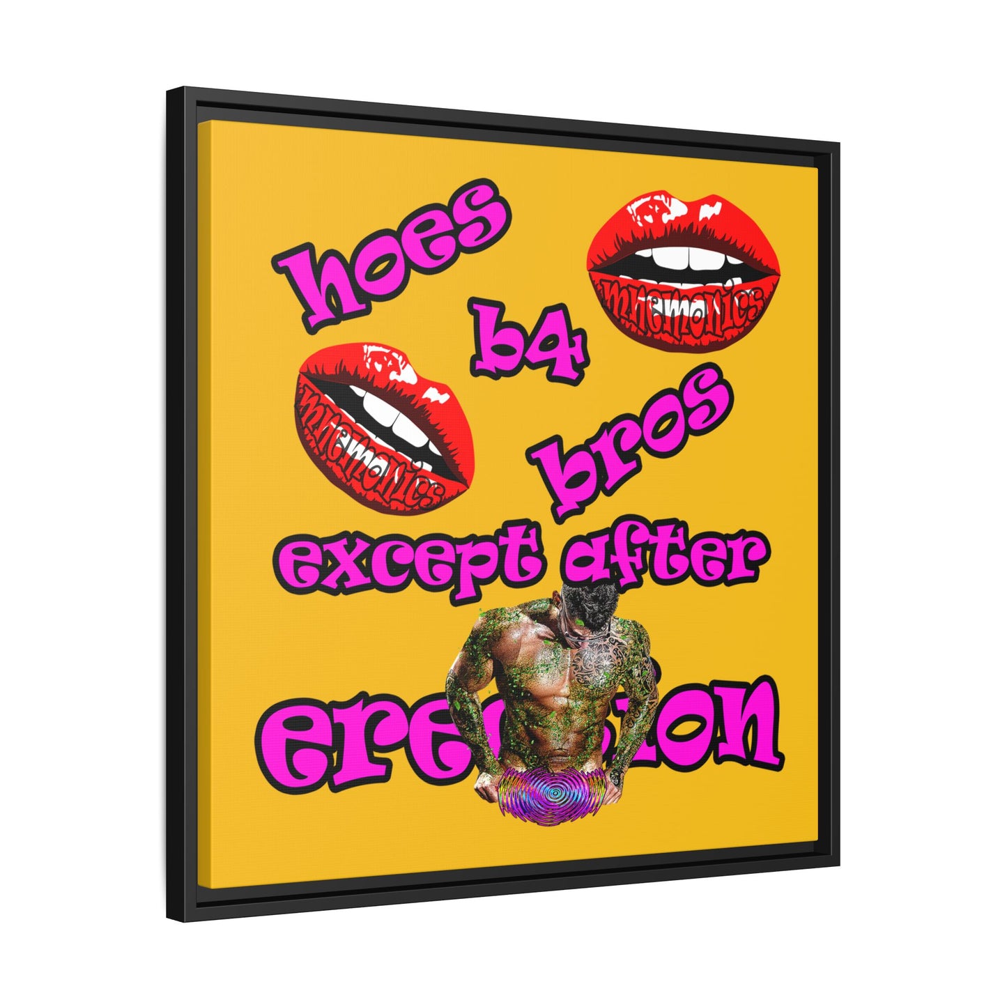 hoes b4 bros - framed canvas art (yellow)