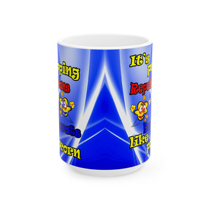 popping like popcorn - White Mug (blue-white wave)