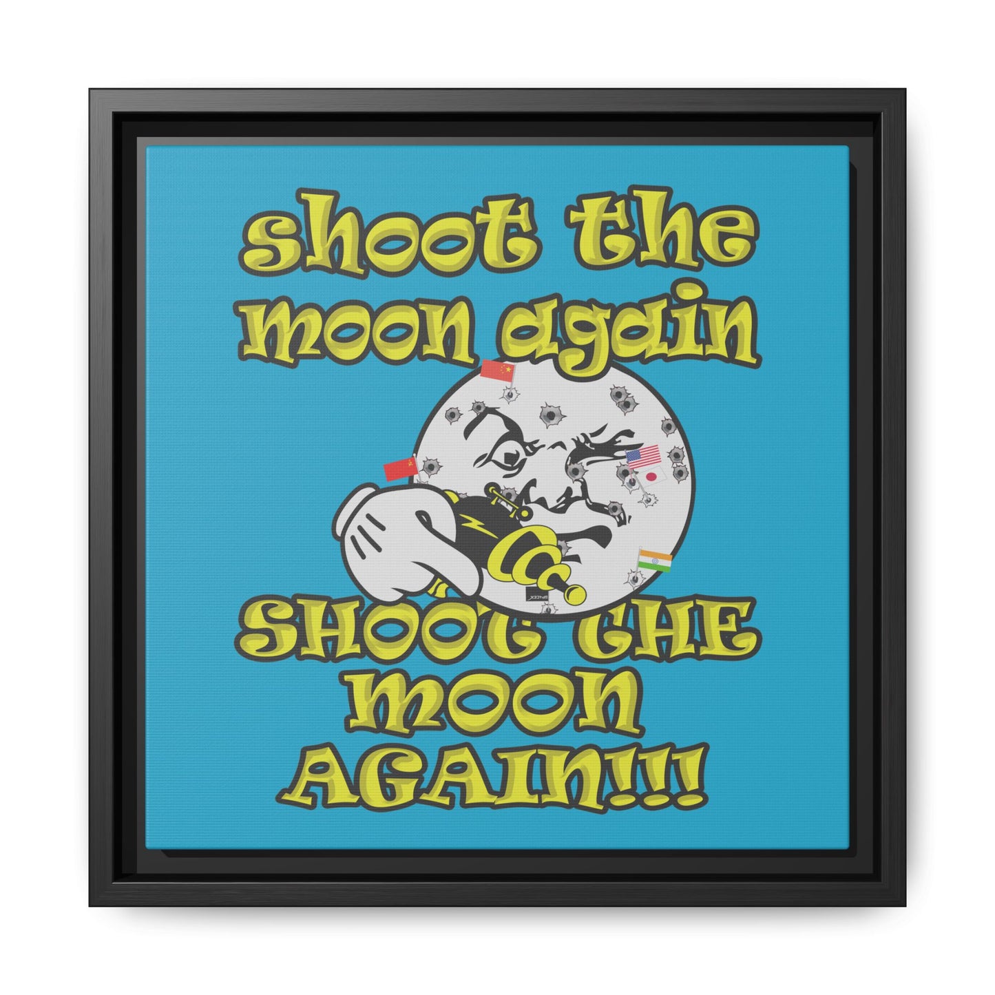 shoot the moon again - framed canvas art (turquoise)