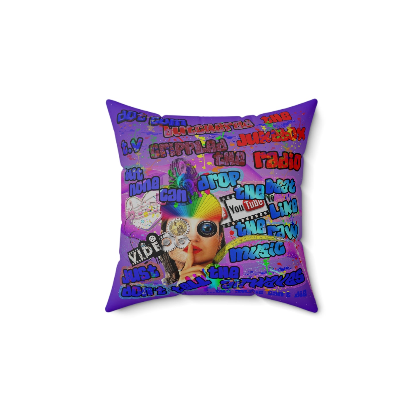 drop the beat - Spun Polyester Square Pillow - (purple-pink wave)