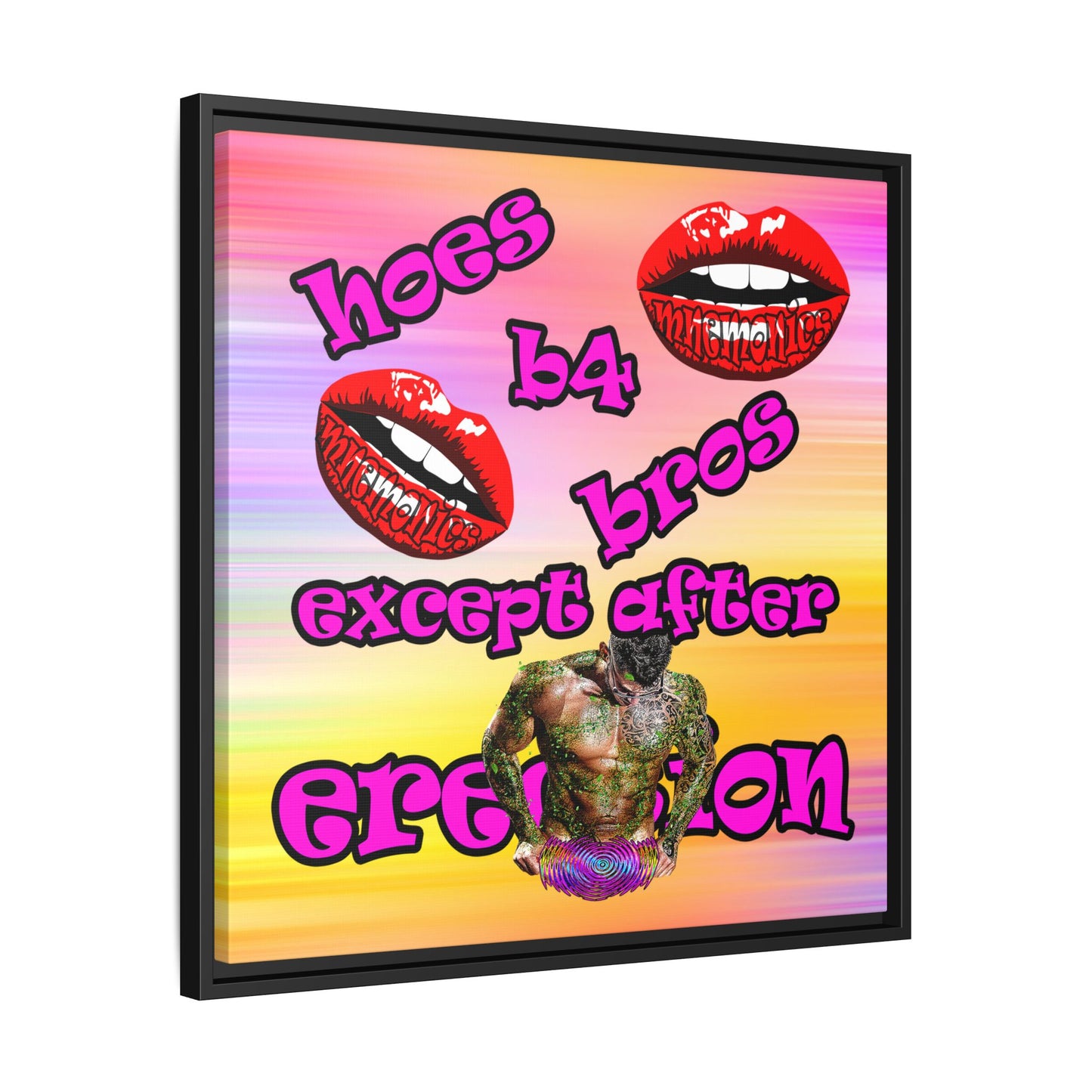 hoes b4 bros - framed canvas art (color blur)