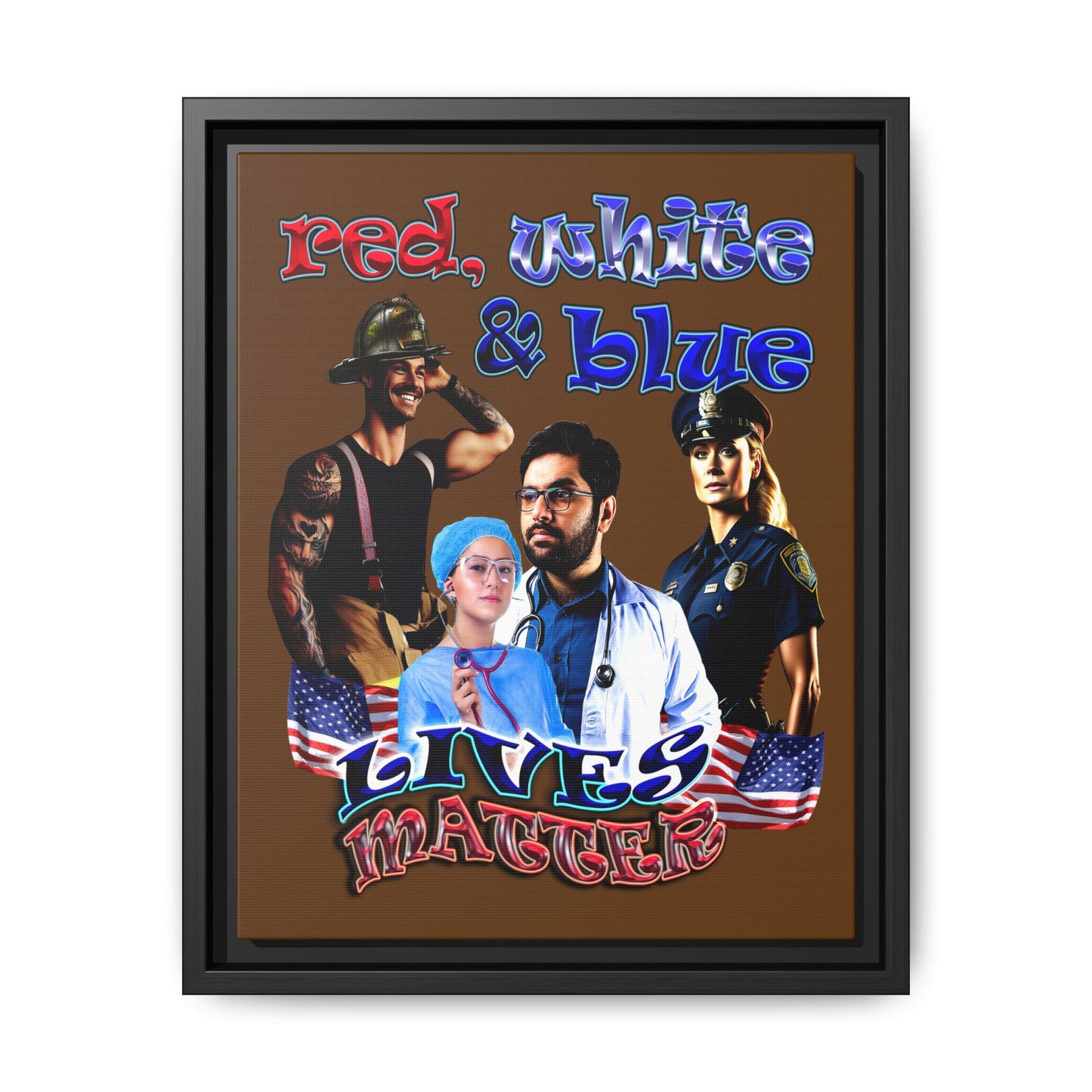 rw&b lives matter - framed canvas art (brown)
