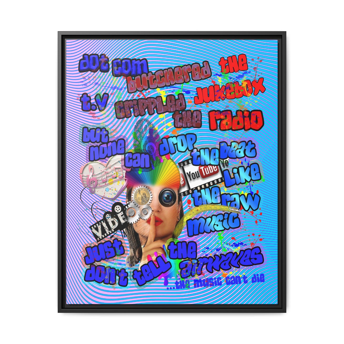 drop the beat - framed canvas art (light blue-purple wave)