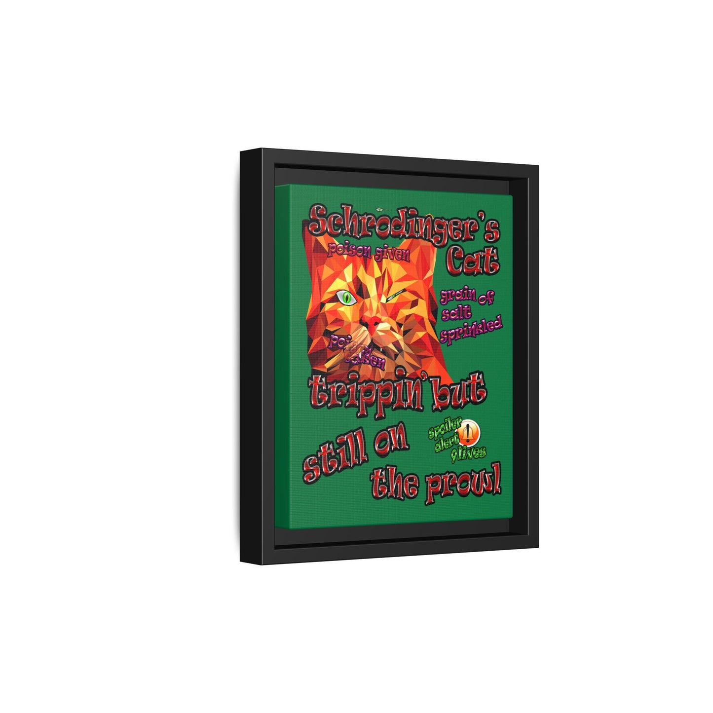 schrodinger's cat - framed canvas art (dark green)