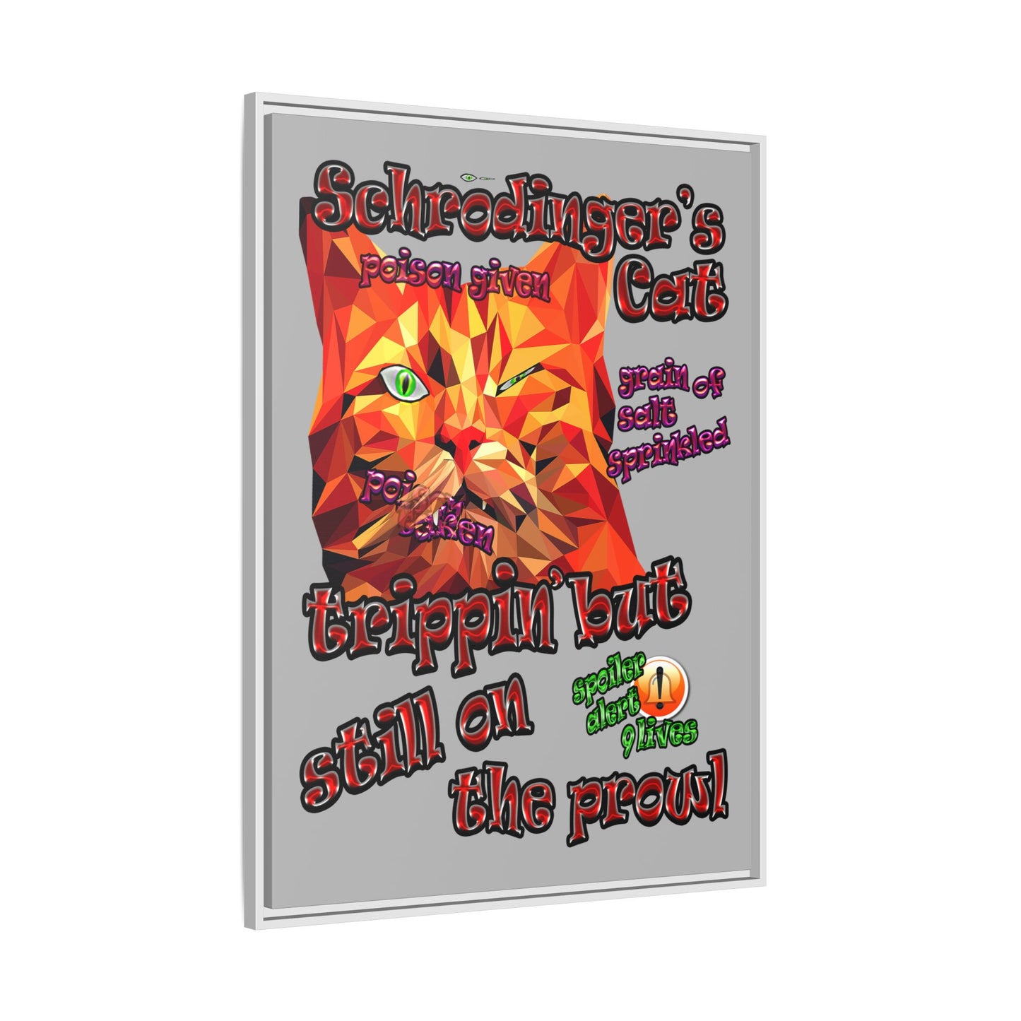 schrodinger's cat - framed canvas art (light grey)