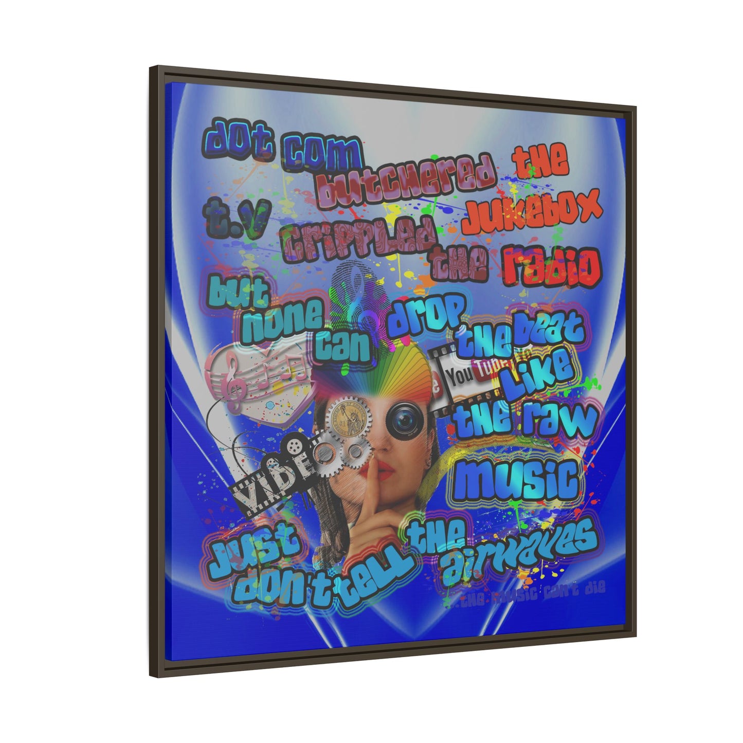 drop the beat - framed canvas art (blue-white wave)