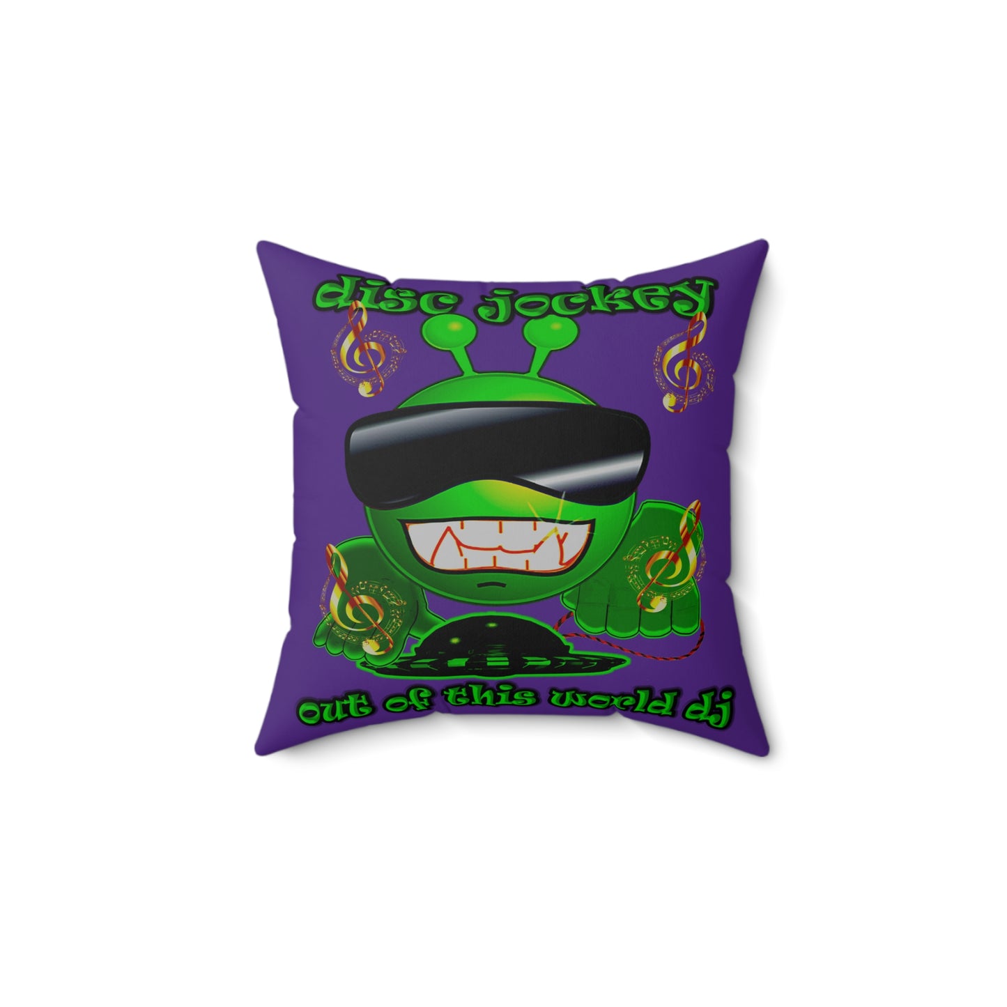 disc jockey - Spun Polyester Square Pillow - (purple)