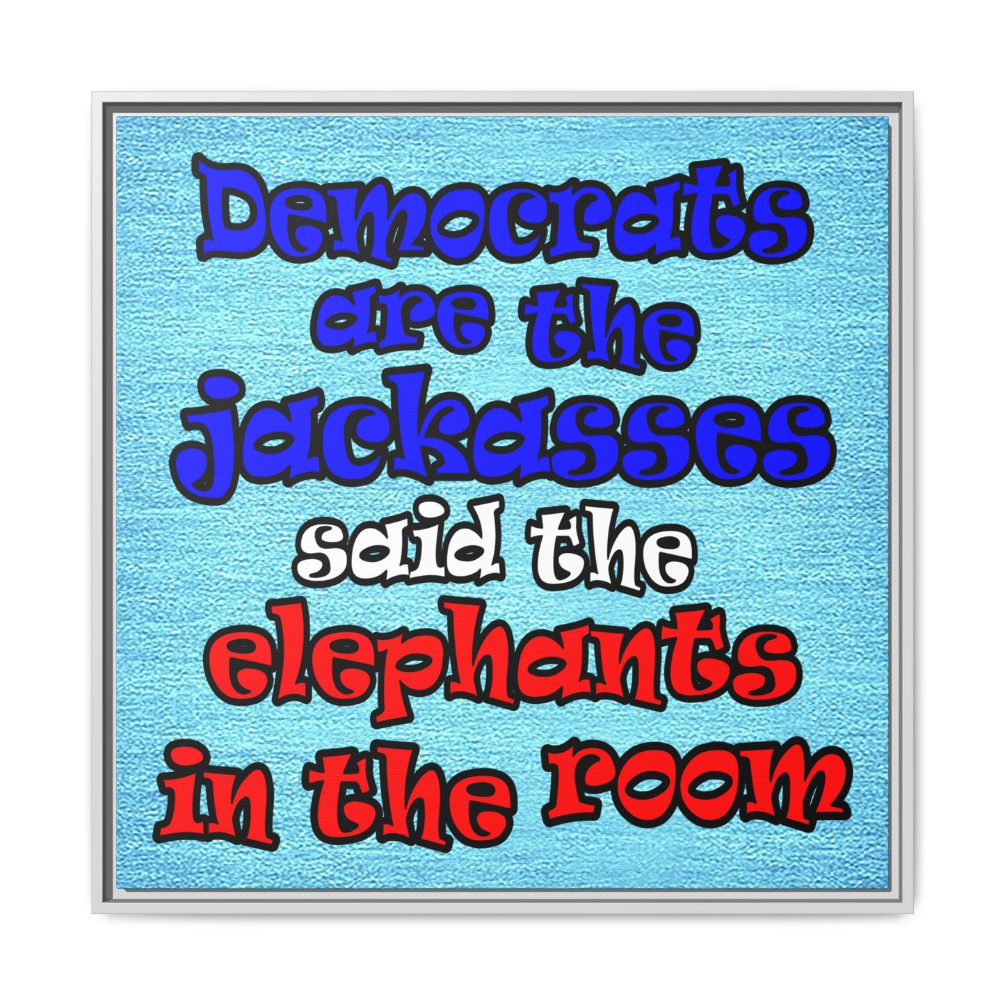 donkeys and elephants - framed canvas art (faded blue)