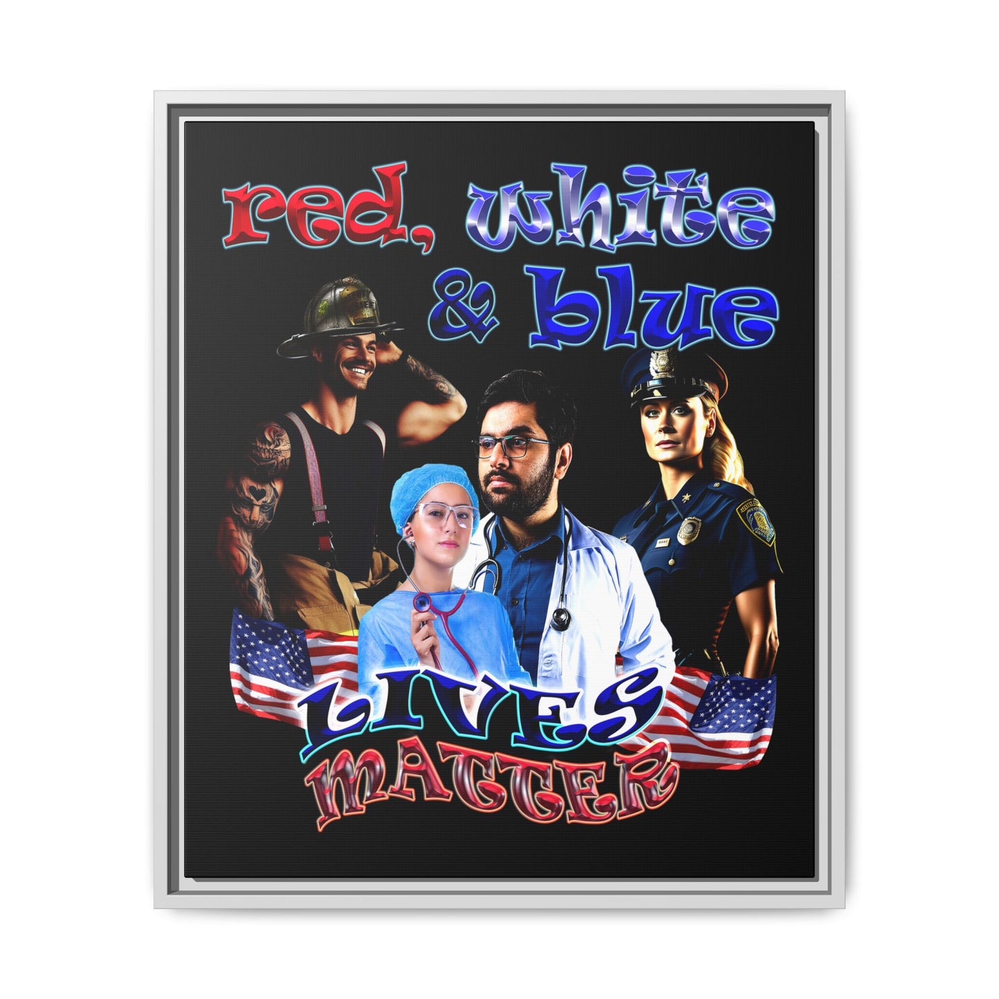 rw&b lives matter - framed canvas art (black)