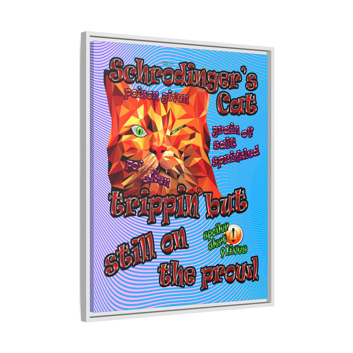 schrodinger's cat - framed canvas art (light blue-purple wave)