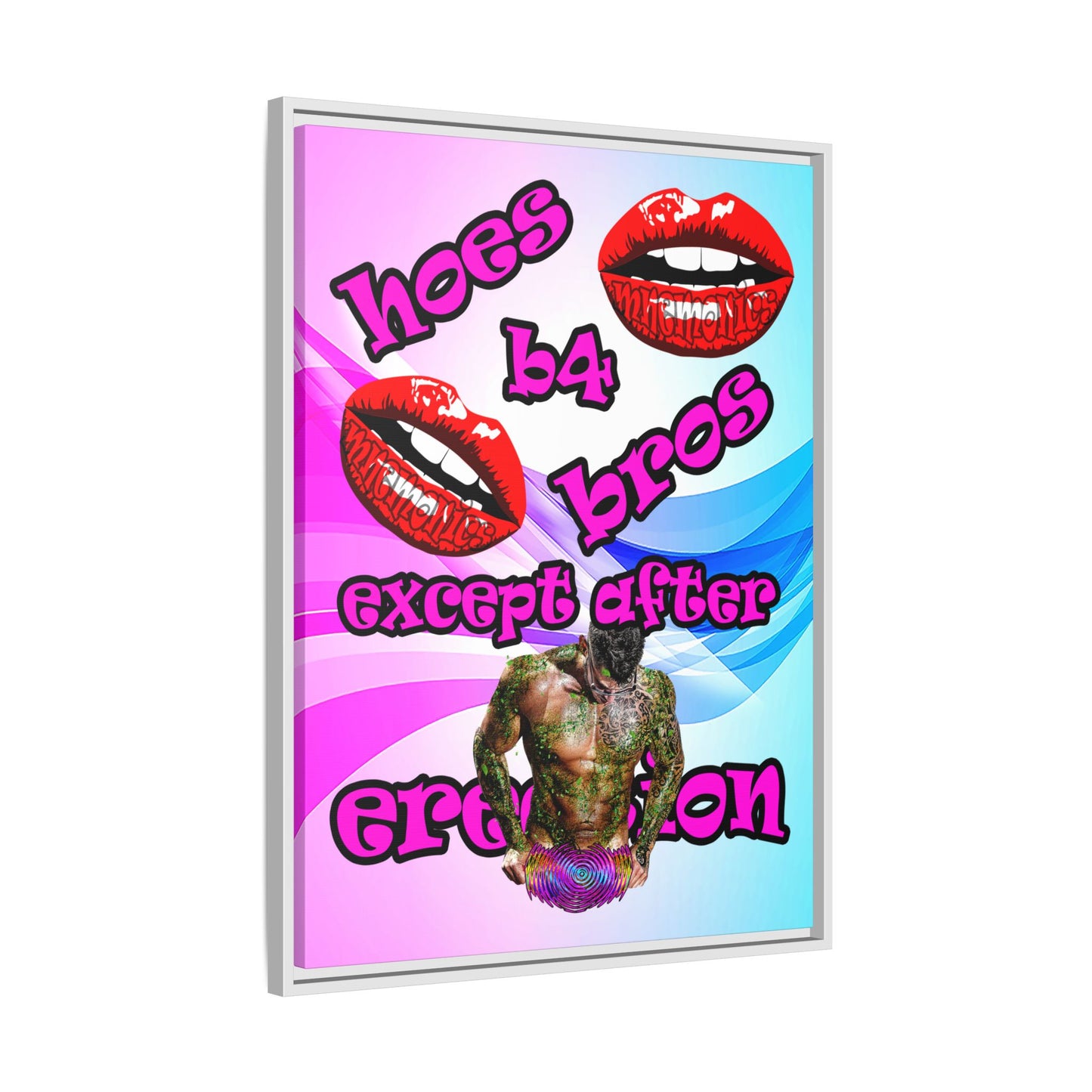 hoes b4 bros - framed canvas art (light blue-pink wave)