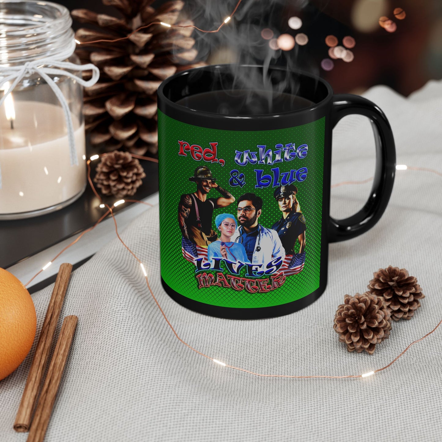 rw&b lives matter - Black Mug (logo green)