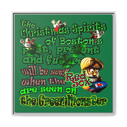 christmas spirits of boston - framed canvas art (dark green)