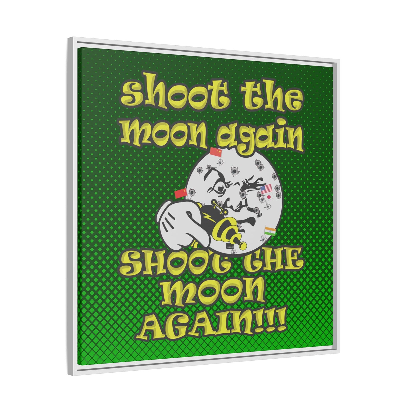 shoot the moon again - framed canvas art (logo green)