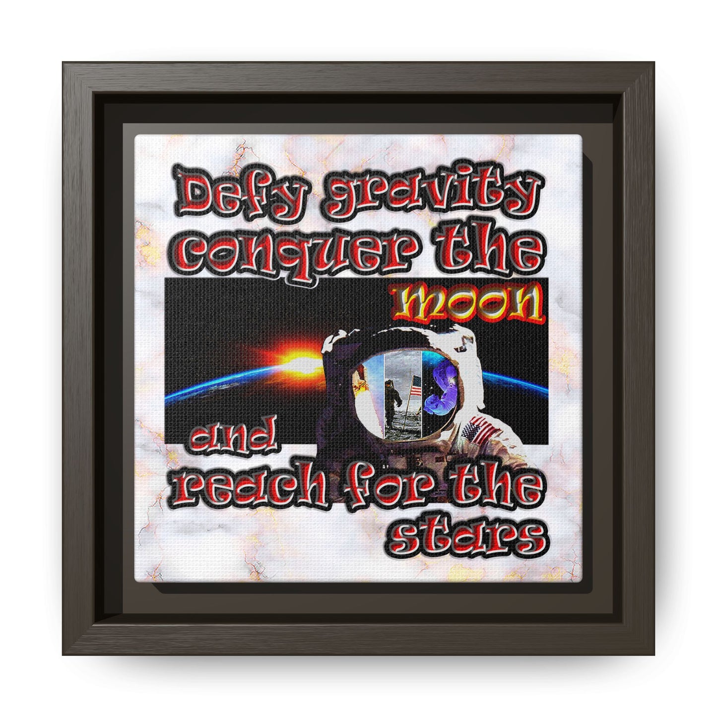 defy conquer reach - framed canvas art (white marble)