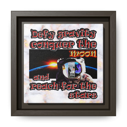 defy conquer reach - framed canvas art (white marble)