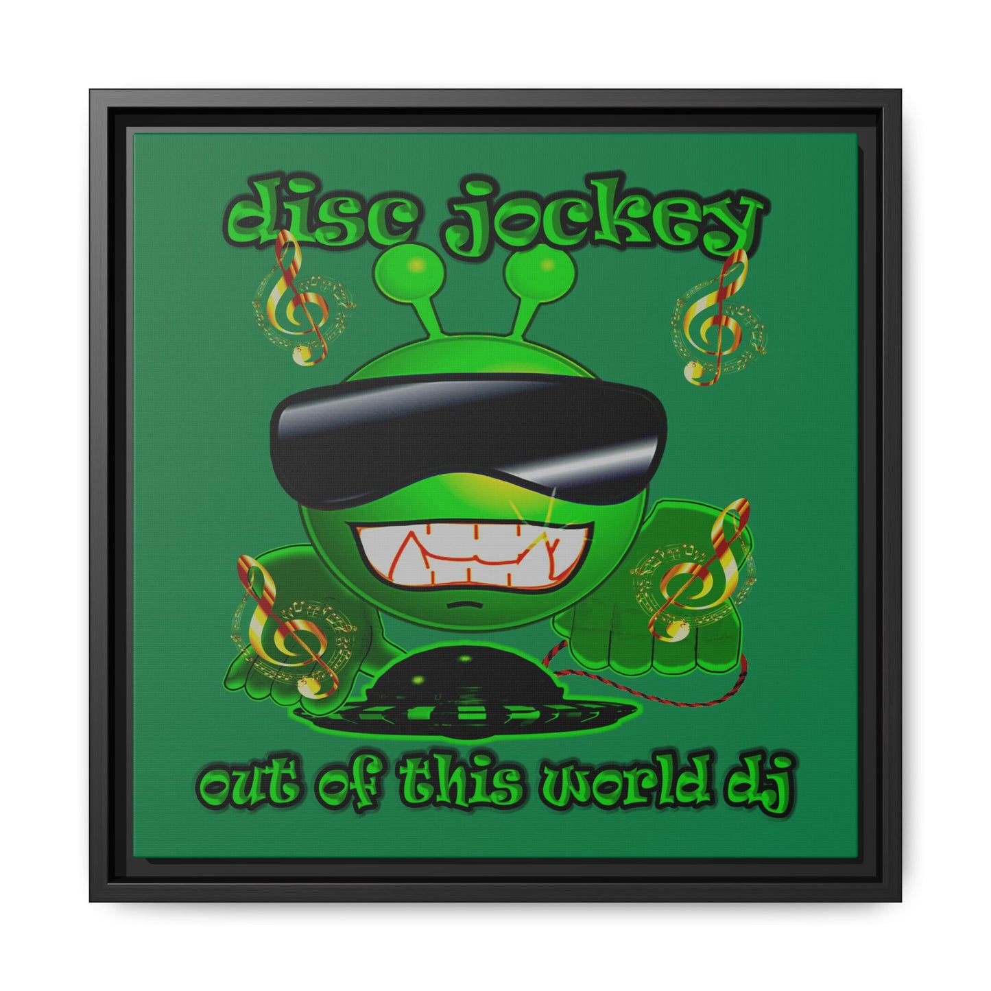 disc jockey - framed canvas art (dark green)