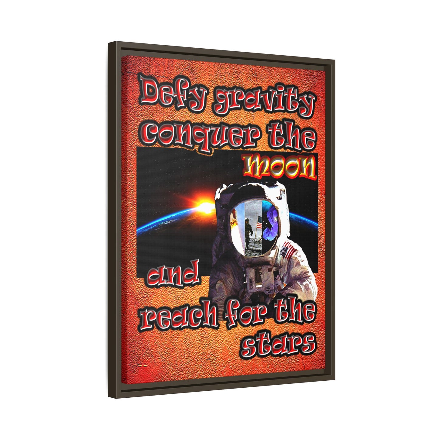 defy conquer reach - framed canvas art (burnt orange)