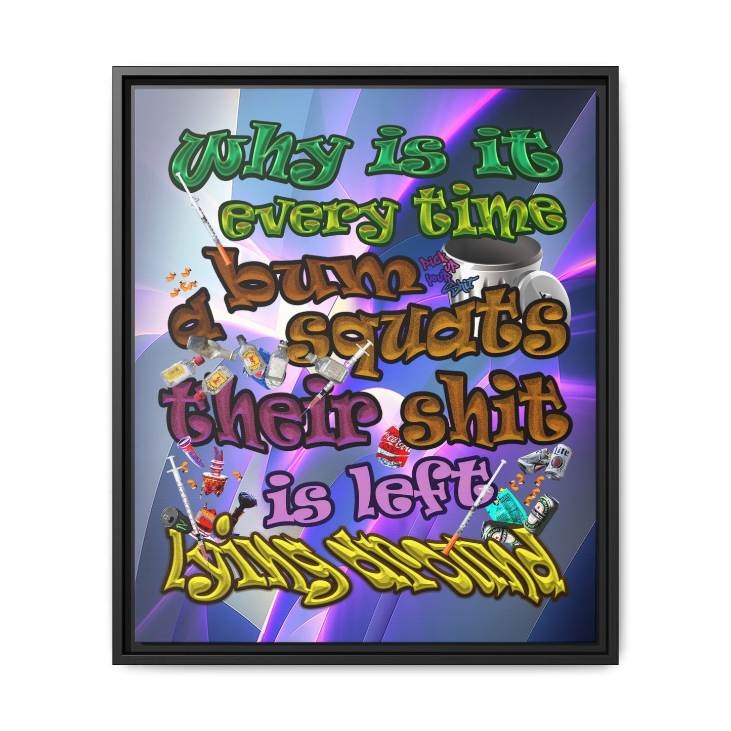 the bum's shit - framed canvas art (grey-pink wave)