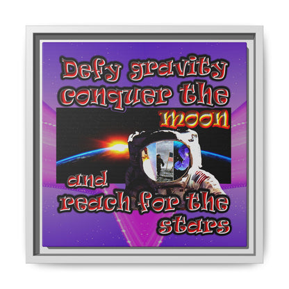 defy conquer reach - framed canvas art (purple-pink wave)
