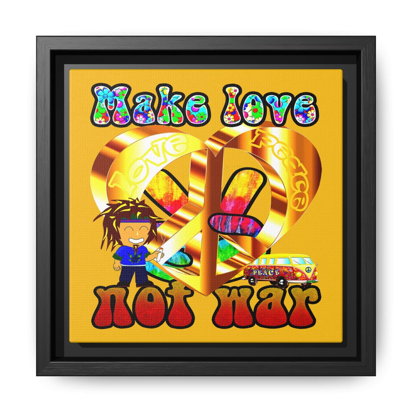 love peace - framed canvas art (yellow)
