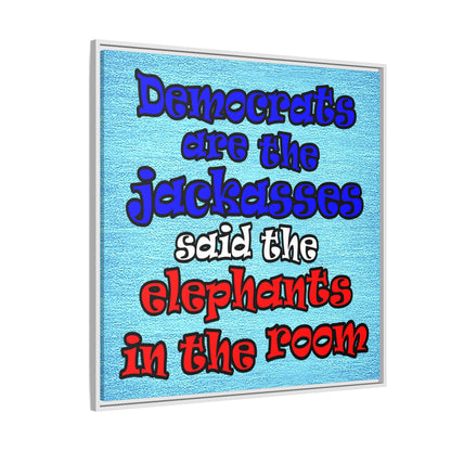 donkeys and elephants - framed canvas art (faded blue)