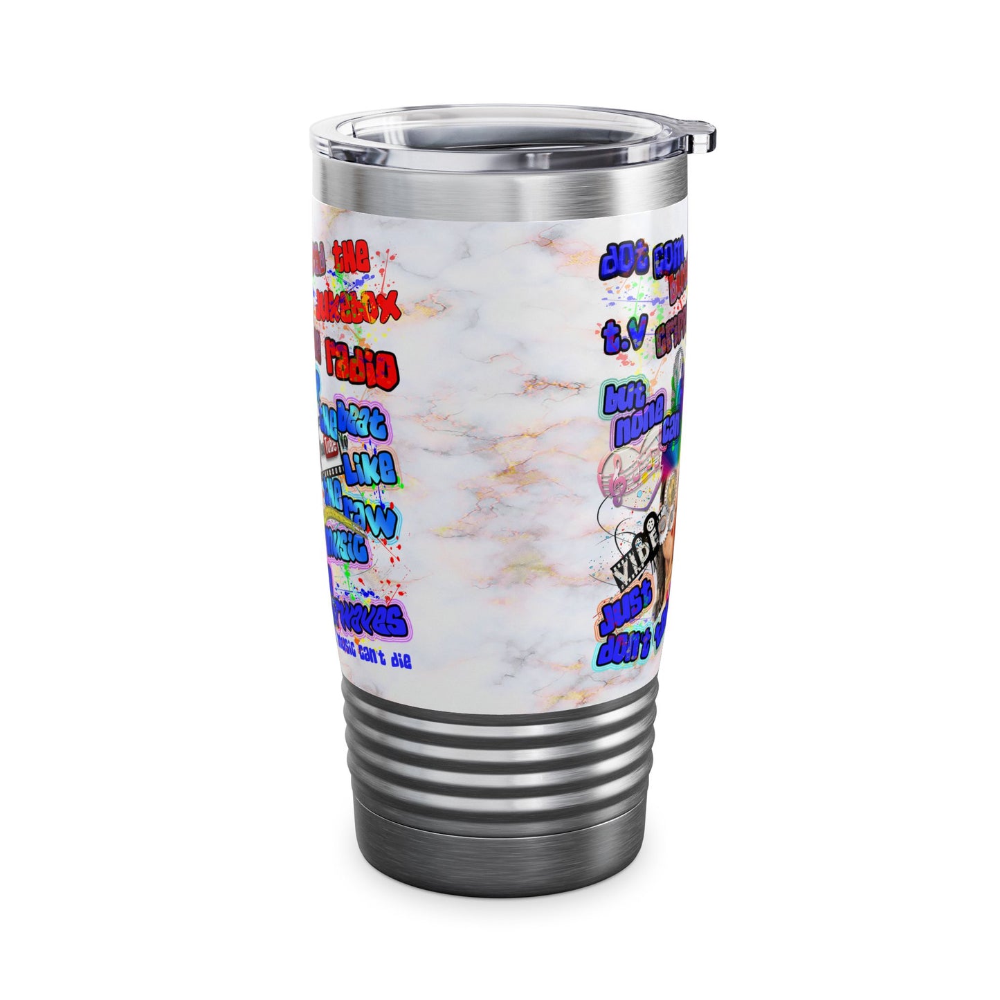 drop the beat - Ringneck Tumbler, 20oz  (white marble)